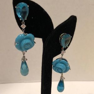 Preciosa turq inspired Linear pierced Rosette Ear